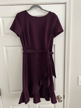 Calvin Klein Plum Short-Sleeve Ruffle Wrap Midi Dress